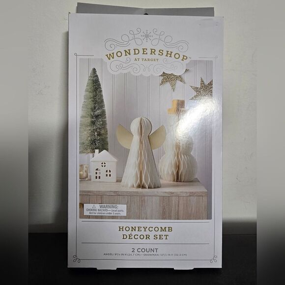 NWT Target 2024 2pc Paper Honeycomb Snowman and Angel Christmas Figurine Set - Picture 2 of 5